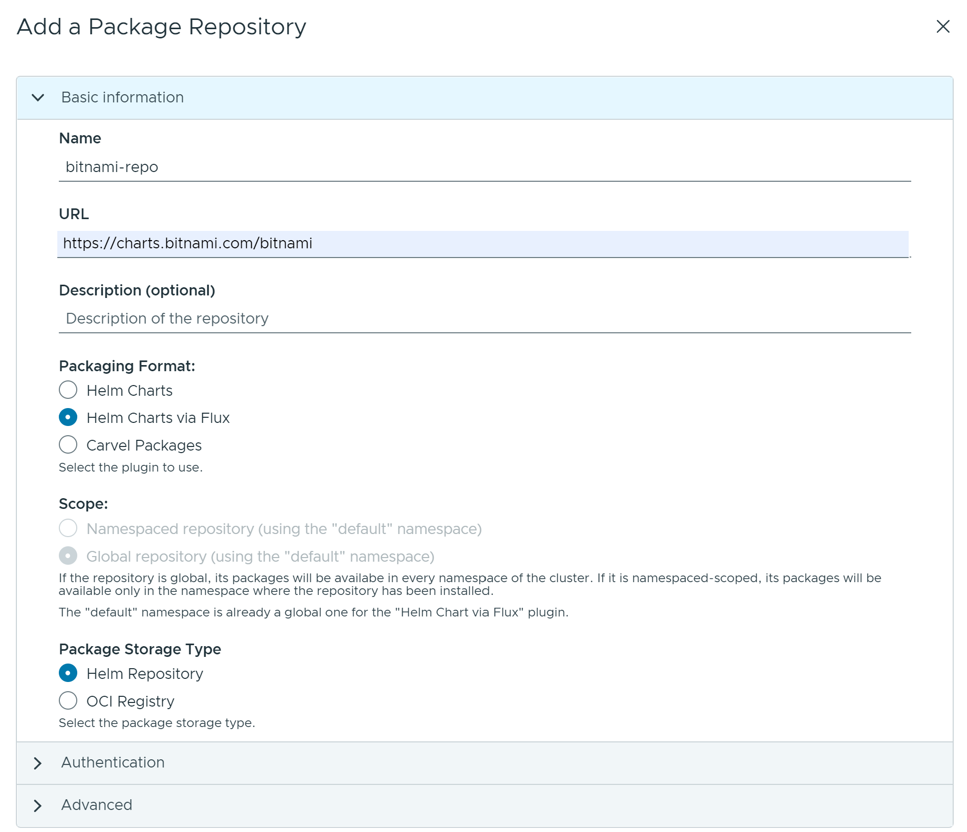 Add Package repository pop-up